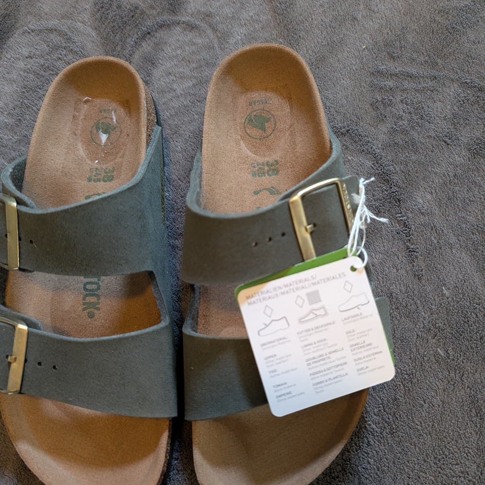 Birkenstock Olive Suede Sandals with Gold Buckles